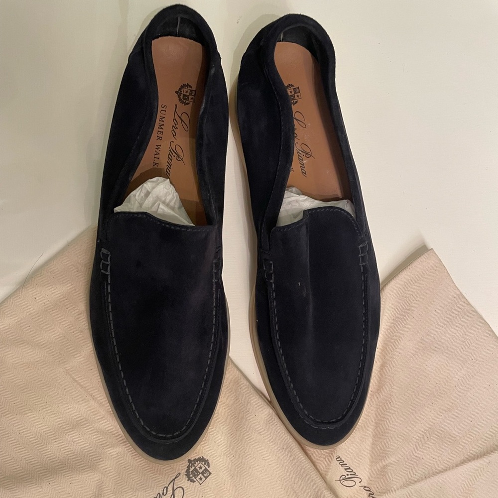 Loro Piana Summer Walk loafers.  Navy suede.  Size 40.  With dustbags.
